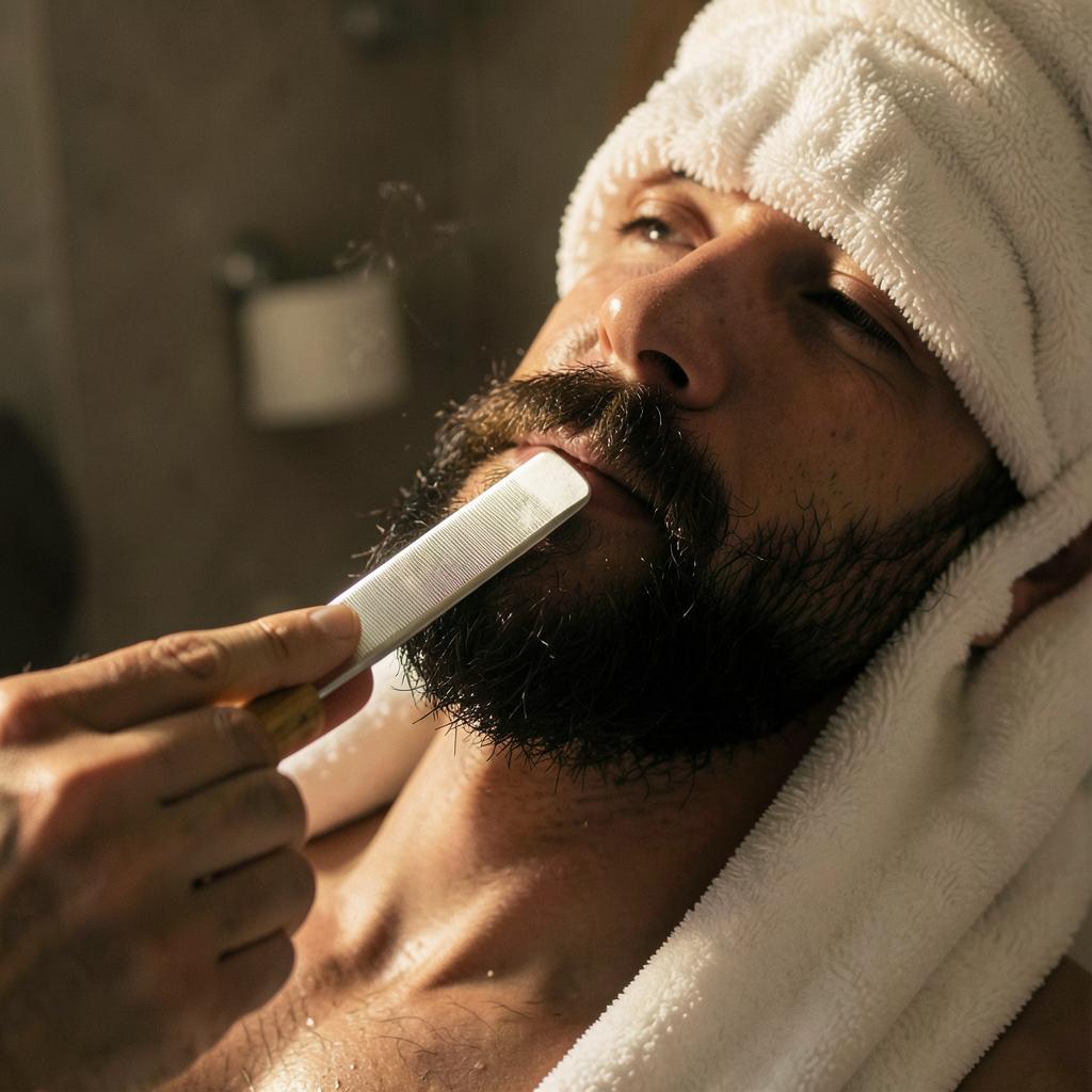 Barba feita com toalha quente e navalha